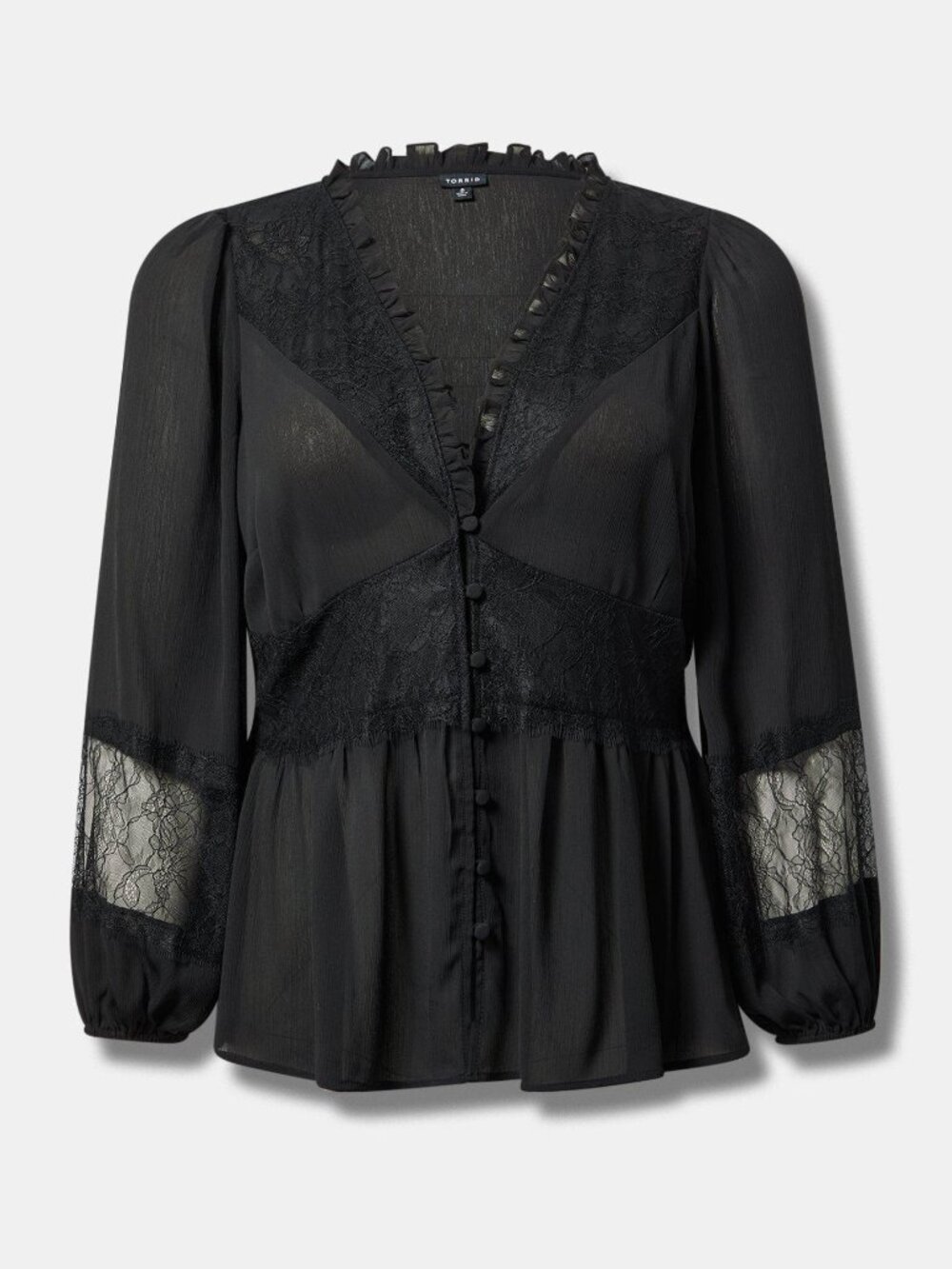 Torrid 2 Whimsigoth Black Romantic Sheer Lace Long Sleeve Top